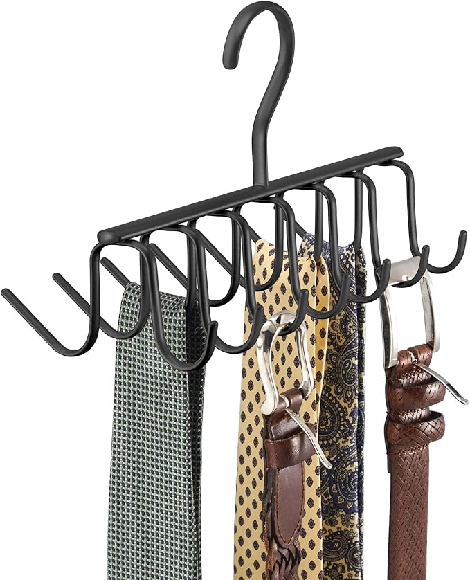 InterDesign Axis Closet Organizer Rack for Ties, Belts - Matte Black