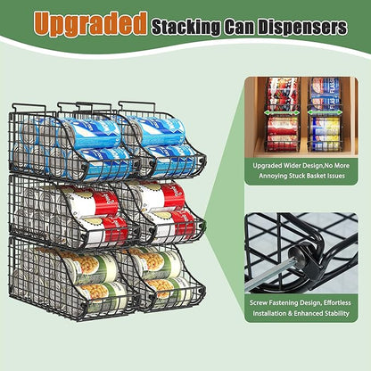8-Pack Can Organizer for Pantry, Stackable Cabinet Food Shelves for Fridge, Wire Cupboard Storage, Holds up to 72 Beers,Small Metal Bin for Drink Beverage Egg Gillas, Rack for Kitchen Countertops RV
