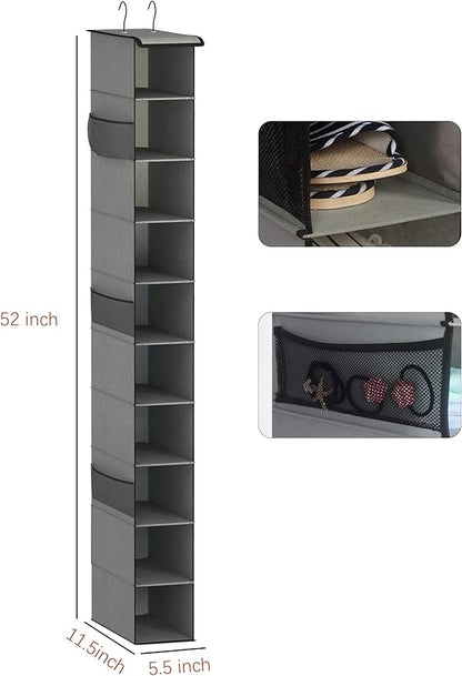 Libeder Hanging Shoe Organizer,10-Shelf Hanging Closet Organizers and Storage Shoes Organizer Shelves Hanging Shoe Rack Holder with 6 Mesh Side Pockets Gray
