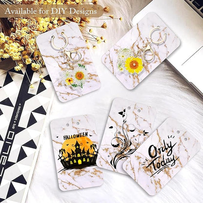 ZYNERY 100 PCS Display Cards with Self-Sealing Bags, 3 x 4.7 Inch Keychain Holder, Packaging Supplies for Displaying Jewelry (Marble White)