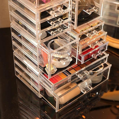 Cq Acrylic 4 Pack Clear Makeup Storage, Stackable 10 Drawer Organizer for Vanity, Jewelry, Hair Clip, Beauty & Skincare Products