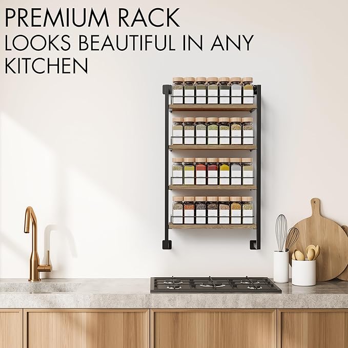 ZICOTO Space Saving Spice Rack Organizer Shelf for Wall Mount - Easy To Install Modern Hanging Racks For up to 56 Jars - Perfect Seasoning Organizer For Your Kitchen