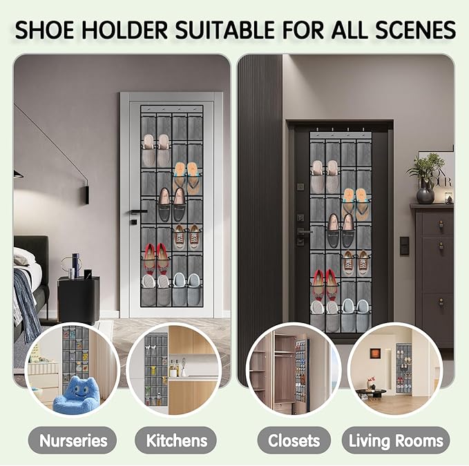 Kotkn 28 Compartment Over the Door Shoe Organizer, Breathable Mesh Large Shoe Rack for Closet Storage, Space Saving Hanging Shoe Holder with Reinforced Hooks (Fits Men & Women,Gray-01)