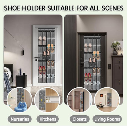 Kotkn 28 Compartment Over the Door Shoe Organizer, Breathable Mesh Large Shoe Rack for Closet Storage, Space Saving Hanging Shoe Holder with Reinforced Hooks (Fits Men & Women,Gray-01)