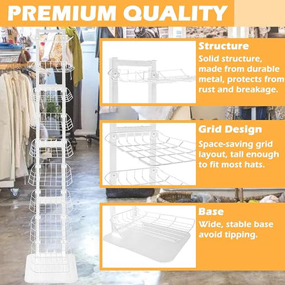 Hat Display 9 Tier, Hat Rack Stand Up to 70 Caps, Metal Hat Stands for Multiple Hats, Commercial Retail Hats Display, White