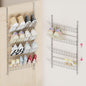 SWTYMIKI Over the Door Shoe Organizer - Adjustable 4 Tier Hanging Shoe Rack Organizer, Metal Heavy Duty Behind Door Storage or Wall Mount Shoes Shelf for Flats, Heels, Sneakers, Boots Sliver