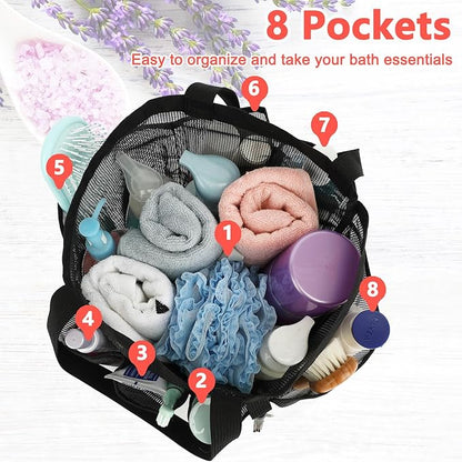 Fammart Mesh Shower Caddy Portable for College Dorm Room Essentials, Odorless Polyester Large Shower Tote Bag with Dual Handles, 8-Pocket Quick-Dry Toiletry Organizer for Travel, Beach, Camping, Gym