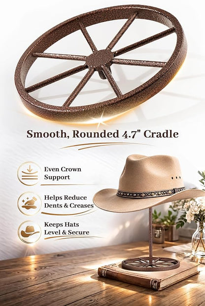 Cowboy Hat Stand, Heavy Duty Metal Hat Holder for Desk Countertop Closet, Wagon Wheel Hat Display Rack for Fedora, TableTop Western Hat Stand for Vendors Retail, Mens Cowboys Gifts, 2 Pack, Bronze