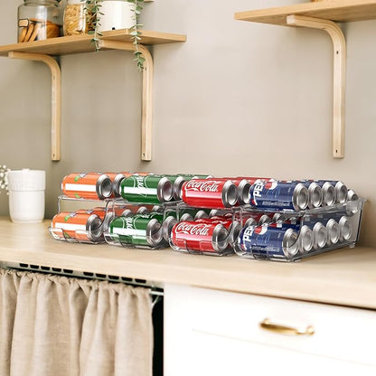 Simple Houseware 4-Pack Auto-Rolling Beverage Can Organizer for Fridge, Clear Front-Loading Soda Dispenser with Smooth Glide Design, Space-Saving Refrigerator Storage Bins