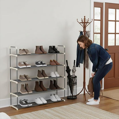 Home-Complete Shoe Storage Rack, 5-Tier Shoe Organizer for Closet Bathroom Entryway, Shoe Shelf Holds