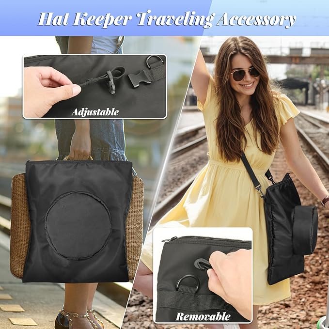 Portable Hat Storage Bag, Extra Large Hat Travel Case for Multiple Hats, Cowboy & Bowler Hats with Adjustable Handle, Shoulder and Luggage Strap,For Travel and At-Home Storage (Shaping Support)