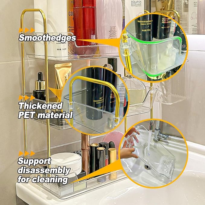 Leoenir 3-Tier Bathroom Organizer Countertop – Makeup, Perfume, and Skincare Storage Tray for Bathroom, Dresser, and Vanity