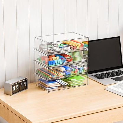 Yieach 12.2''W Clear Stackable Storage Drawers,4 Pack Acrylic Drawers,Bathroom Organizer Bin and Plastic Makeup Organizer,Clear Stacking Brightroom Storage Boxes for Vanity,Cabinet,Pantry Organization