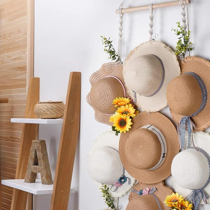 Macrame Hat Hangers for Wall Wide Brimmed Hat Holder Storage 10 Clips Hat Rack Organizer for Wall Display Boho Decor for Fedora Sun Hats Straw Panama Closet Bedroom Gifts for Mom