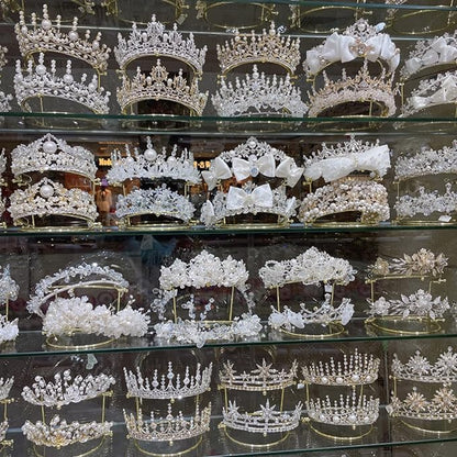 Tiara Crown Headband 2 Layer Display Rack Gold Metal Princess Crown Stand Holder Crystal Headbands Storage Organizer