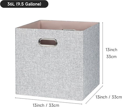 Posprica Collapsible Storage Bins,13×13 Foldable Storage Cube Boxes Fabric Drawer Fabric Storage Bins Vinyl Record Woven Gray, 4 Pack
