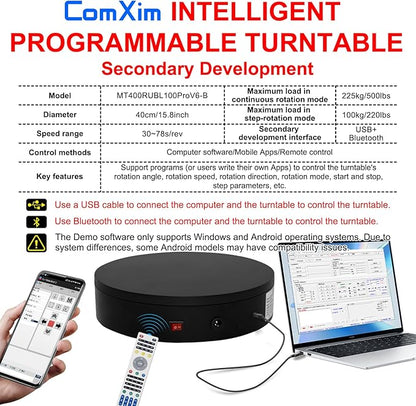 Programmable Motorized Electric Photography Turntable Rotating Platform Rotating Display Stand Secondary Development Motorized Electric Lazy Susan for 3D Scaner or Photography with USB/Bluetooth