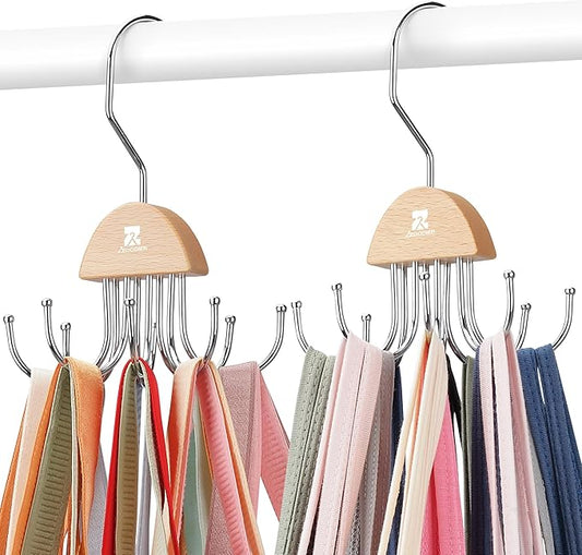 ZEDODIER 2 Pack Tank Top Hanger, Rotatable Bra Organzier for Closet, Max 48 Storage Capacity Sport Bra Holder, Space Saving Closet Organizers and Storage, Natural