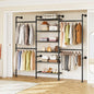 ONBRILL H3 Expandable Wall Mounted Closet System, 5.4FT-8.1FT Closet Organizer with 4 Telescopic Rods & 6 Wire Shelves, Industrial Pipe Clothing Rack for Walk-in & Reach-in Closet (Black)