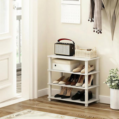 Furinno Turn-S-Tube Shoe Rack, 4-Tier Shoe Organizer, Shoe Storage, 11.6 x 23.6 x 22.3, for Closet Entryway, Office, Garage, White