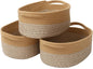 JMvicyroam Woven Basket,Small Rope Storage Bin with Handles & Ribbon Bag, Organizer for Shelves Closets,Gift Basket Empty for Birthday,Books,Dog Toys, Jute&Brown/3 Pack