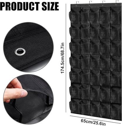 35 Pocket Black Over the Door Shoe Organizer, Reusable Breathable Large Mesh Bag Men's & Women's Sneaker Organizer, for Hanging Shoe