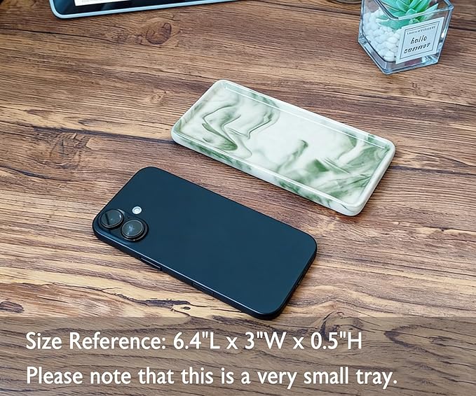 6.4" Porcelain Small Bathroom Tray, Ceramic Countertop and Vanity Tray for Cosmetics, Perfume, Jewelry, Candle - Kitchen Soap Tray for Kitchen Counter (Green)