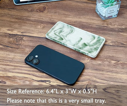 6.4" Porcelain Small Bathroom Tray, Ceramic Countertop and Vanity Tray for Cosmetics, Perfume, Jewelry, Candle - Kitchen Soap Tray for Kitchen Counter (Green)