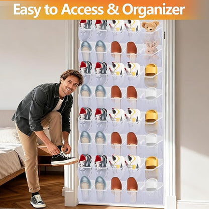 Over the Door Shoe Organizer, 40 Large Mesh Pockets Hanging Shoe Rack Organizer for Closet Behind The Door Storage Holder for Entryway Bedroom Dorm White