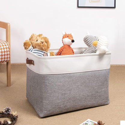 DULLEMELO Storage Baskets Large 16"x12"x12" Tall Rectangular Baskets Fabric Storage Bins for Organizing [1 Pack] Collapsible Linen Shelf Baskets for Clothes, Toys, Closet, Laundry (White&Grey)