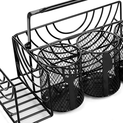 Metal Utensil Caddy with 5 Compartments, Black Mesh Silverware Caddy Organizer, Flatware Storage Holder for Napkins, Plates, Party, Camping, Picnic, Buffet, RV, BBQ, Kitchen, Countertop