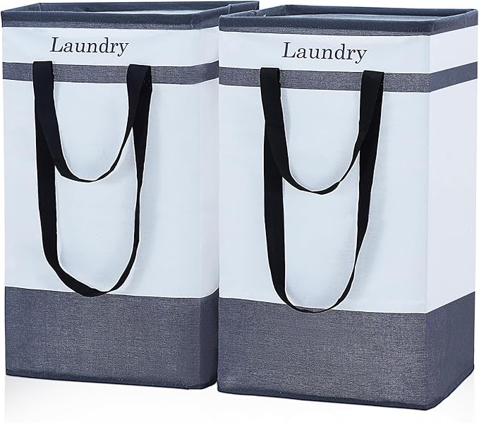 FairyHaus Laundry Basket 100L, 2Pack Laundry Hamper with Easy Carry Handles, Collapsible Laundry Baskets Hampers for Bathroom Clothes Storage Black