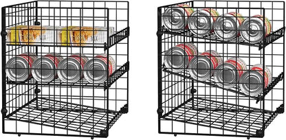 3 Tier Stackable Can Rack Organizer for Pantry, Adjustable Can Holder for Various Ounce of Canned Food Soup Goods Soda Drink, Rolling Tiered Can Dispenser for Kitchen Cupboard Cabinet, 2 Pack