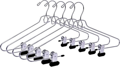 6 Quality Add-On Skirt Blouse Hanger Heavy-Duty Add-On Skirt Hangers with Clips, Multi Stackable Add on Hangers, Adjustable Wide Clip Pants Hanger, Chrome (Skirt Hanger - Wide Clips, 6)