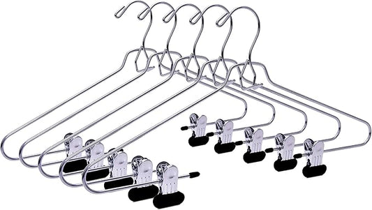 6 Quality Add-On Skirt Blouse Hanger Heavy-Duty Add-On Skirt Hangers with Clips, Multi Stackable Add on Hangers, Adjustable Wide Clip Pants Hanger, Chrome (Skirt Hanger - Wide Clips, 6)