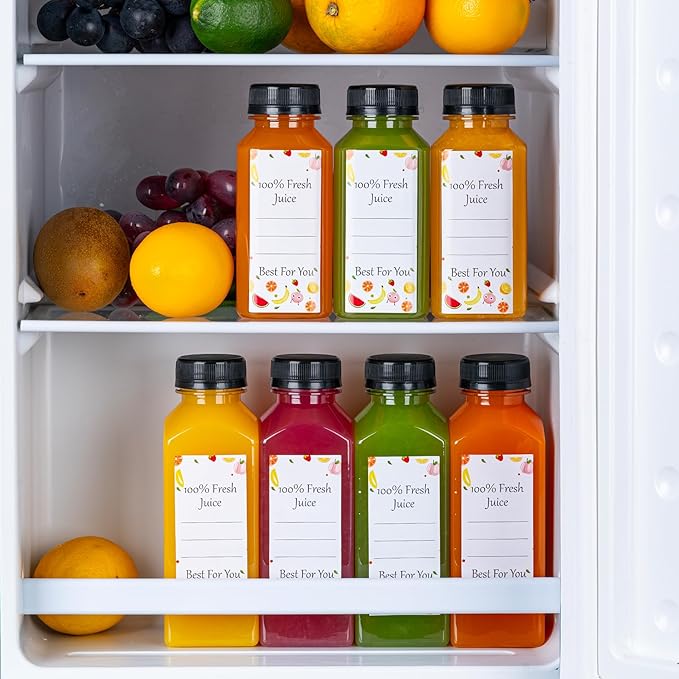 Juice Bottles with Caps15Pcs 8oz, Plastic Bottles with Caps, Clear Reusable Water Bottle, Juice Containers - with 15Pcs Labels & Bottle Brush
