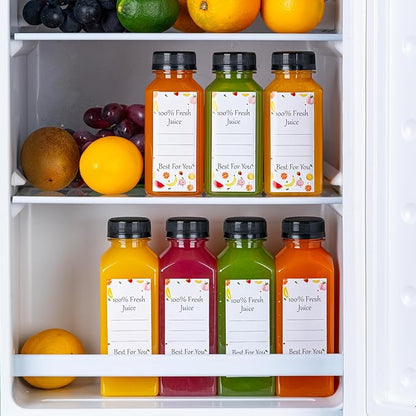 BOOMIBOO Juice Bottles with Caps 15Pcs 12oz, Plastic Bottles with Caps, Clear Reusable Water Bottle, Used for Juice Containers - with 15Pcs Labels & Bottle Brush