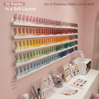 YMVV 15" Nail Polish Racks Wall Mounted Shelf,6 Pack White Acrylic Nail Polish Organizer Nail Supplies for Nail Techs,Great Display for Salons Retailers