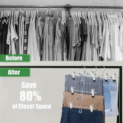 Pants Hangers with Clips, 20 Pack Stackable Skirts Hanger Space Saving, Hanging Closet Organizer and Storage for College Dorm Apartment