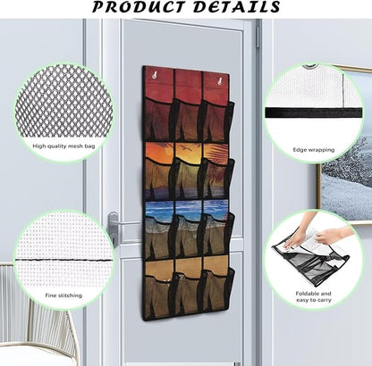 Generic Sunset Beach Over The Door Shoe Organizer Large Pockets Storage Door Organizer Multi-Layer Pocket Structure to Meet The Storage Needs of Different Items for Mom Dad Housewives