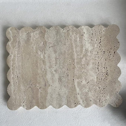 Natural Scalloped Marble Tray, 10.7"x7.87", Rectangle for Bathroom & Kitchen, Decorative for Dresser (Beige Travertine)