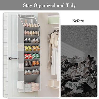 Criusia Over the Door Shoe Organizer, Hanging Shoe Storage with Deep Pockets,Ideal for Sneakers, Heels, Boots, Fits 16-24 Pairs of Shoes, Gray