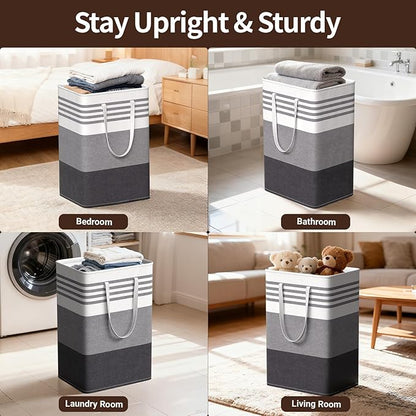 WOWBOX 2 Pack Laundry Baskets, Laundry Hampers, Freestanding Dirty Clothes Hampers with Reinforced Handles & Cross Stitch & Waterproof Coating, for Laundry Bedroom Bathroom Dorm,75L Grey
