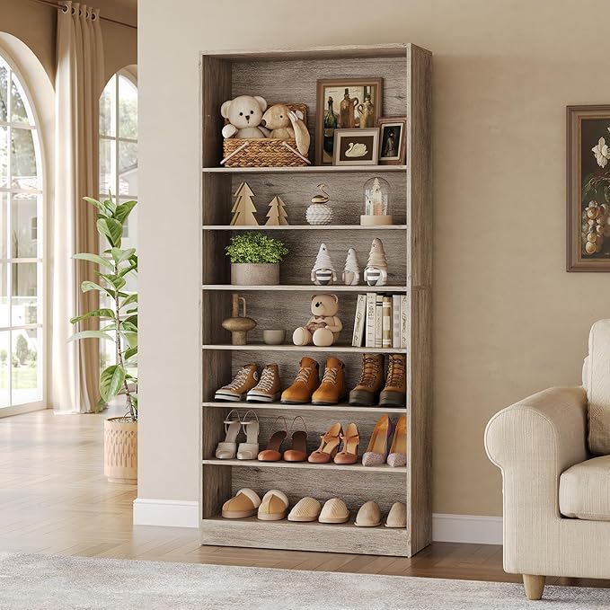 LITTLE TREE 9-Tier Shoe Cabinet, 32 Pairs Wooden Shoes Cabinet with Adjustable Shelves for Entryway, 70.9" Tall Shoe Cabinet, Freestanding Modern Shoe Organizer for Living Room Bedroom, Light Grey