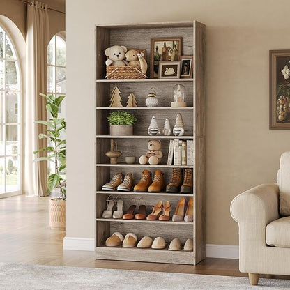 LITTLE TREE 9-Tier Shoe Cabinet, 32 Pairs Wooden Shoes Cabinet with Adjustable Shelves for Entryway, 70.9" Tall Shoe Cabinet, Freestanding Modern Shoe Organizer for Living Room Bedroom, Light Grey