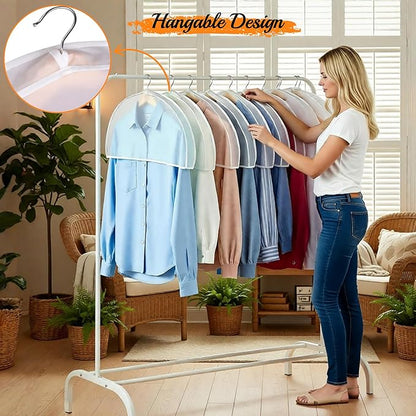10 Pcs Shoulder Covers for Hanging Clothes, Plastic Covers for Clothes with 2" Gusset for Suit, Coats, Jackets, Dress Closet Storage (24 x 12 x 2 Inches)