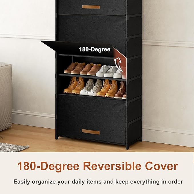 Shoe Rack, 9 Tier Shoe Storage Cabinet with Door 36 Pair Plastic Shoe Shelves Organizer for Closet, Entryway, Hallway, Bedroom, Black