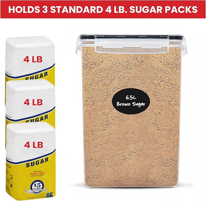 Extra Large Flour and Sugar Storage Containers 6.5L/220 Fl. oz; Set of 2 Plastic Bulk Airtight Food Storage Rice Containers With Lids - Kitchen Pantry Organizer and Storage Canisters, Marker & Labels