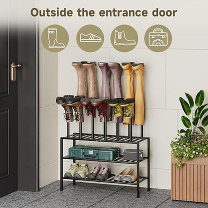 Boot Rack for Tall Boots Organizer,3-Tier Multiuse Shoe Rack and Boot Storage Rack,for Tall Boots,Sneakers,High-Heel (Black, 3-Tier)