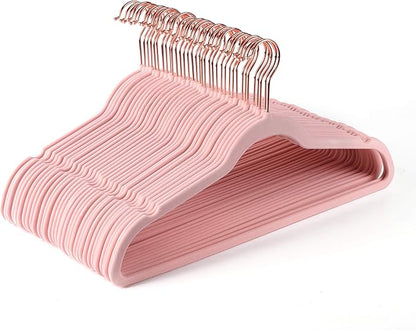 Premium Blush Pink Velvet Hangers (Pack of 50) Heavyduty - Non Slip - Copper/Rose Gold Hooks,Space Saving Clothes Hangers